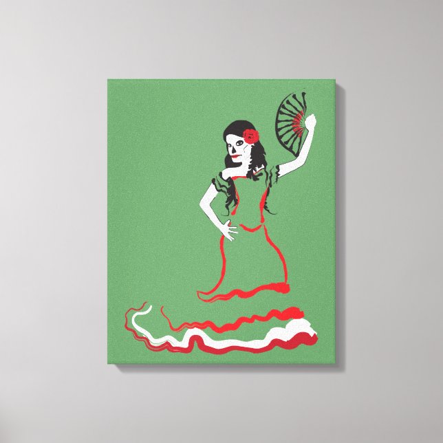 spanish sugar skull dancer : green canvas print (Front)