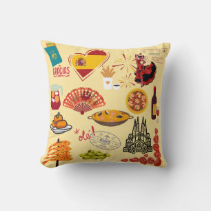Spanish Symbols Travel Lovers Cushion