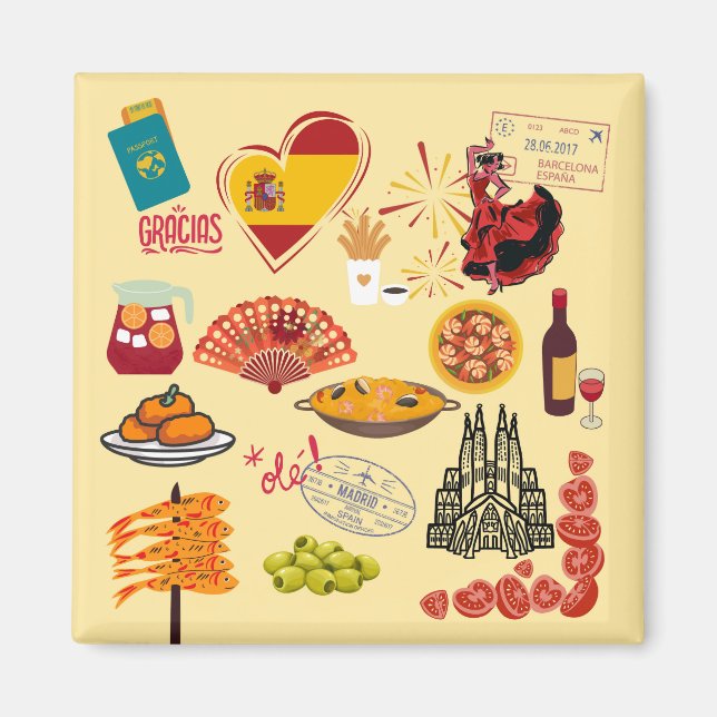 Spanish Symbols Travel Lovers Magnet (Front)