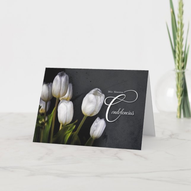 Spanish Sympathy White Tulips on Grey Card (Front)