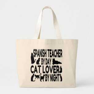 Spanish Teacher Loves Cats Large Tote Bag