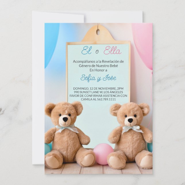 Spanish Teddy Bear Adventure Gender Reveal   Invitation (Front)