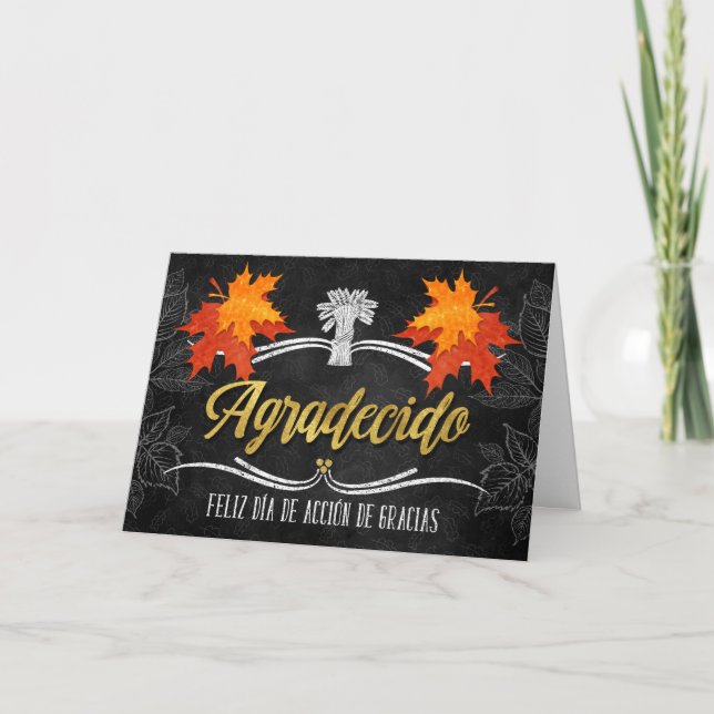 Spanish Thanksgiving Grateful Blessings Chalkboard Holiday Card (Front)