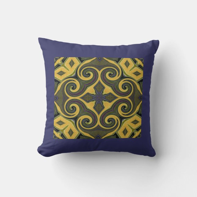 Spanish Tile Design Pillow-Blue Cushion (Front)