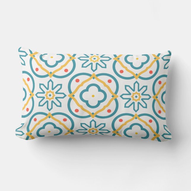 Spanish Tile Mediterranean Blue Yellow Orange Lumbar Cushion (Front)
