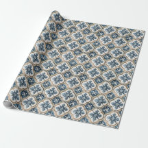Spanish Tile Pattern Gold Blue Clover