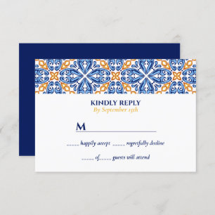 Spanish Tile   Yellow Blue Mediterranean wedding Invitation