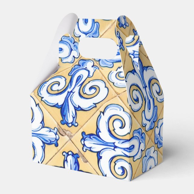 Spanish Tiles - Azulejo Blue, Yellow and White Favour Box (Front Side)
