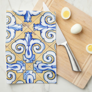 Spanish Tiles - Azulejo Blue, Yellow and White Tea Towel