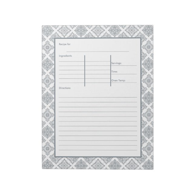 Spanish Tiles Grey Mediterranean Recipe Notepad (Rotated)