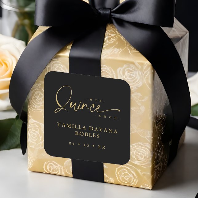 Spanish Trendy Calligraphy Quinceañera Mis XV Años Square Sticker (Spanish Trendy Calligraphy Quinceañera Mis XV Años Quote Square Sticker.)