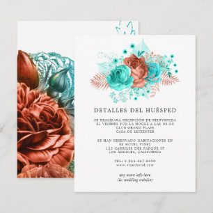 Spanish Turquoise and Coral Wedding Guest Details Enclosure Card
