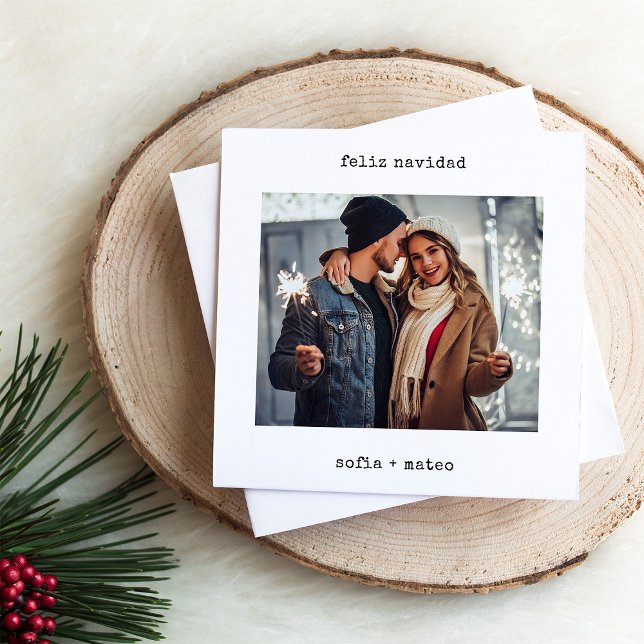 Spanish Typewriter | Feliz Navidad Christmas Photo Holiday Card (An elegant and stylish, black and white Spanish Christmas card with your photo)