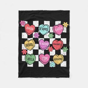 Spanish Valentine Conversation Heart Feliz San Val Fleece Blanket