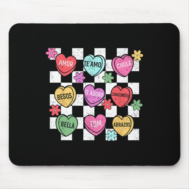 Spanish Valentine Conversation Heart Feliz San Val Mouse Pad (Front)