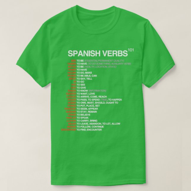 Spanish Verbs 101  Spanish Language  T-Shirt (Design Front)