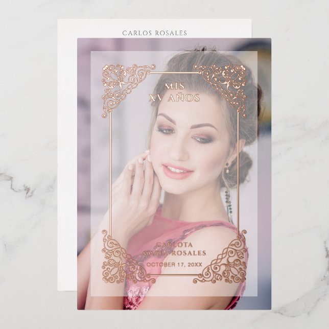 Spanish Vintage Flourish Vellum Effect Mis XV Años (Front/Back)