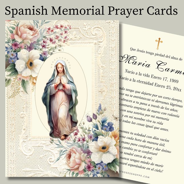 Spanish Virgin Mary Funeral Memorial Prayer  Card (Creator Uploaded)