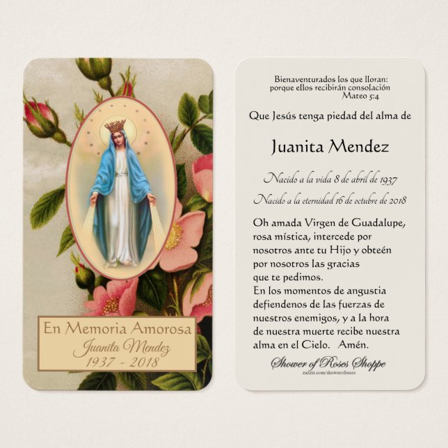 Spanish Virgin Mary Religious Prayer Card (Front & Back)