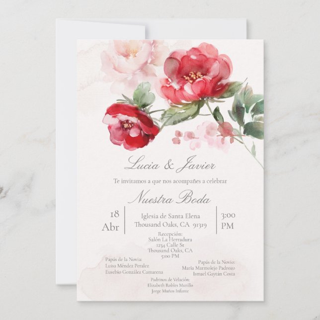Spanish water coloured flower Wedding Invitation (Front)