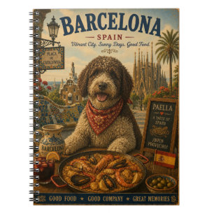 Spanish Water Dog in Barcelona Vintage Travel Art Notebook