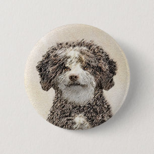 Spanish Water Dog Painting - Cute Original Dog Art 6 Cm Round Badge