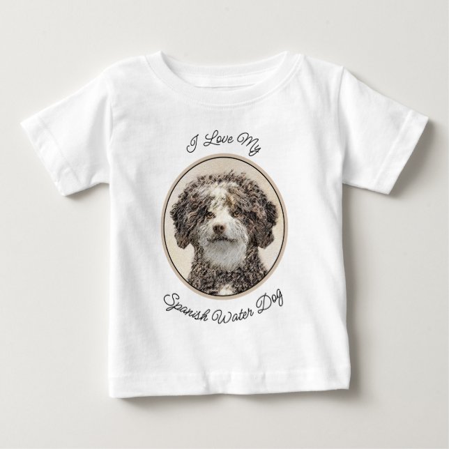 Spanish Water Dog Painting - Cute Original Dog Art Baby T-Shirt (Front)