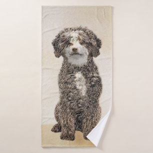 Spanish Water Dog Painting - Cute Original Dog Art Bath Towel Set