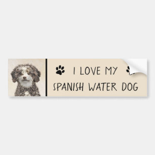 Spanish Water Dog Painting - Cute Original Dog Art Bumper Sticker