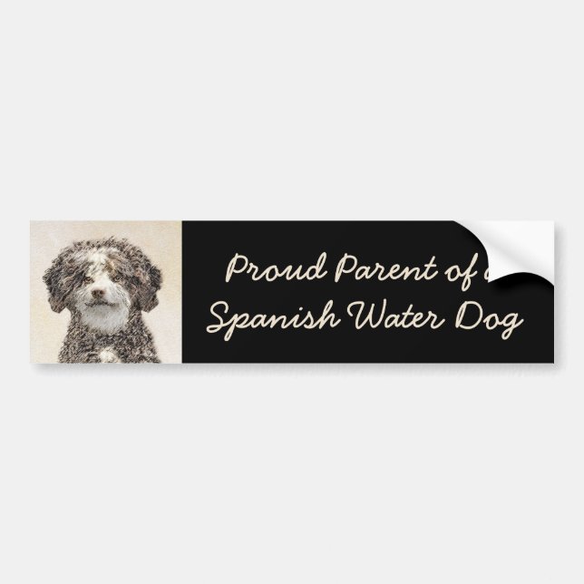 Spanish Water Dog Painting - Cute Original Dog Art Bumper Sticker (Front)