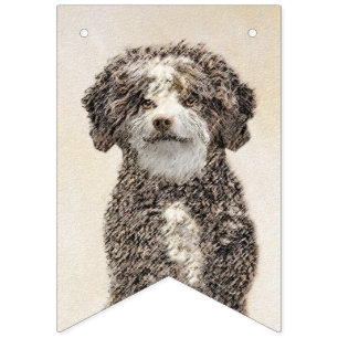 Spanish Water Dog Painting - Cute Original Dog Art Bunting