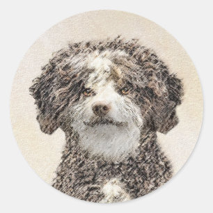 Spanish Water Dog Painting - Cute Original Dog Art Classic Round Sticker