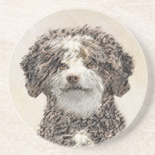 Spanish Water Dog Painting - Cute Original Dog Art Coaster