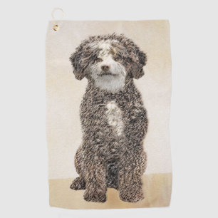 Spanish Water Dog Painting - Cute Original Dog Art Golf Towel