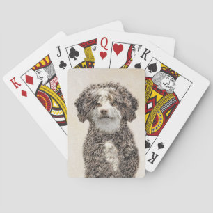Spanish Water Dog Painting - Cute Original Dog Art Playing Cards
