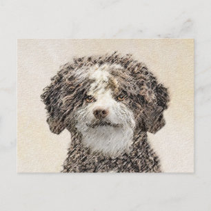Spanish Water Dog Painting - Cute Original Dog Art Postcard
