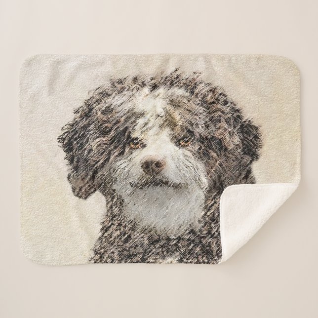 Spanish Water Dog Painting - Cute Original Dog Art Sherpa Blanket (Front (Horizontal))