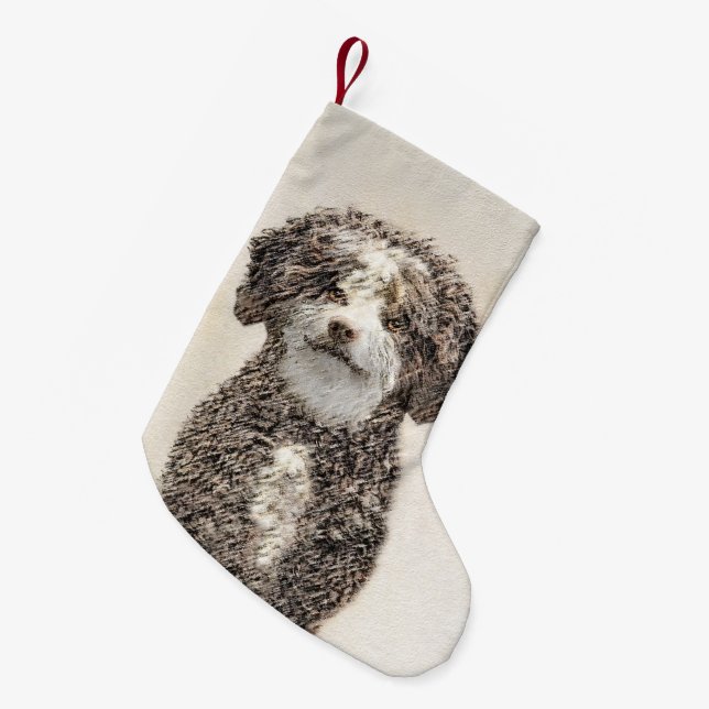 Spanish Water Dog Painting - Cute Original Dog Art Small Christmas Stocking (Front (Hanging))