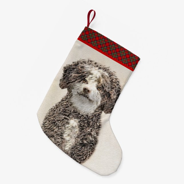 Spanish Water Dog Painting - Cute Original Dog Art Small Christmas Stocking (Front (Hanging))