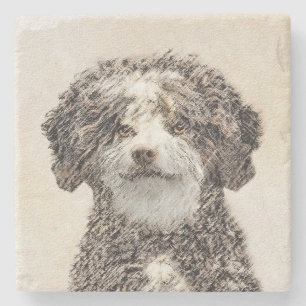 Spanish Water Dog Painting - Cute Original Dog Art Stone Coaster