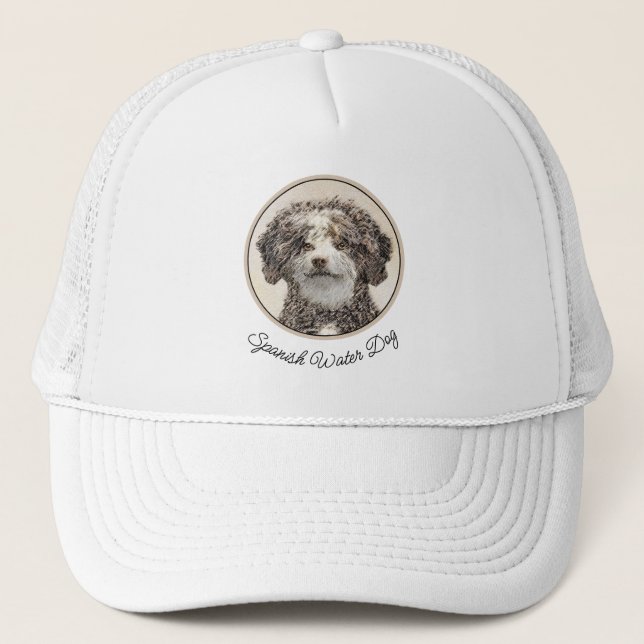 Spanish Water Dog Painting - Cute Original Dog Art Trucker Hat (Front)