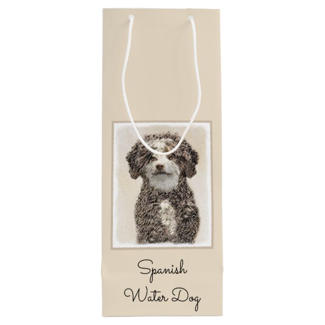 Spanish Water Dog Painting - Cute Original Dog Art Wine Gift Bag (Back)