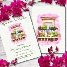 Spanish, Watercolor Balcony Mexican Save the Date