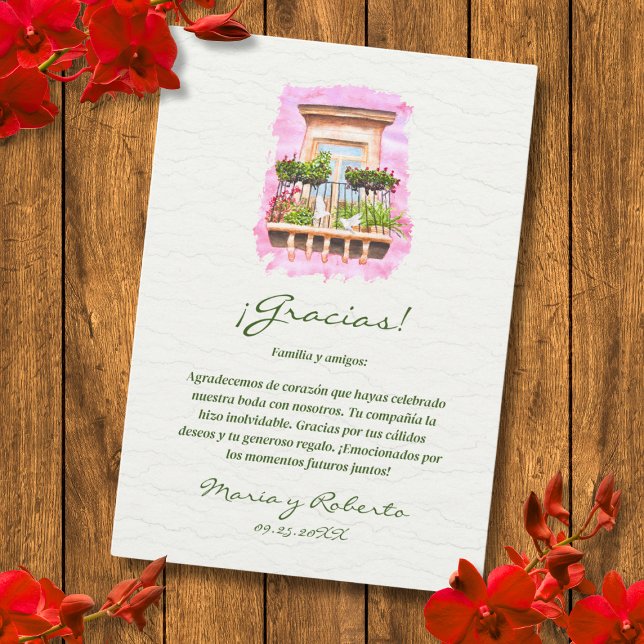 Spanish Watercolor Hacienda Mexican Wedding Thank You Card (Creator Uploaded)
