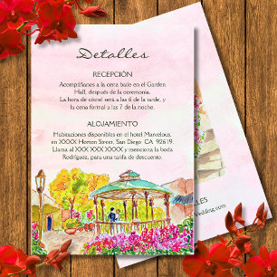 Spanish, Watercolor Old Town Kiosk Mexico Wedding  Enclosure Card