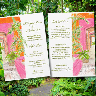 Spanish Watercolor Tropic Pink W/ Details Wedding  Invitation