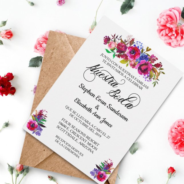Spanish Wedding Bright Flower  Nuestra Boda Invitation (Creator Uploaded)