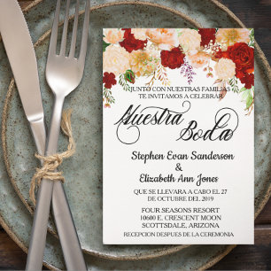 Spanish Wedding Coral Burgundy Nuestra Boda  Invitation