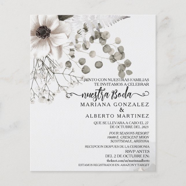 Spanish Wedding Flower Nuestra Boda RSVP Budget (Front)