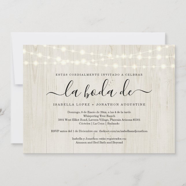 Spanish Wedding Invite All in One w- RSVP Registry (Front)